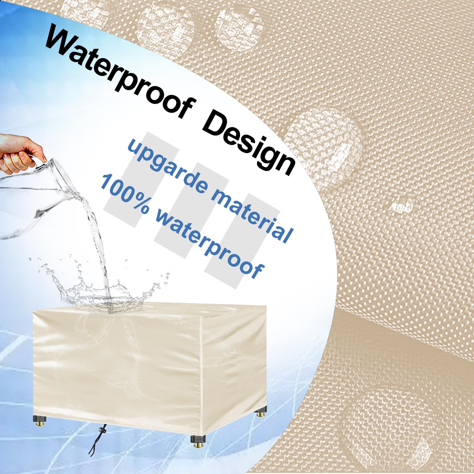 Copertura Tavolo Esterno Impermeabile 260x140x90cm,Panno 420D Oxford,Copertura per Tavolo da Giardino Quadrato,Telo Copri Tavolo da Esterno Anti-UV Antivento,Beige