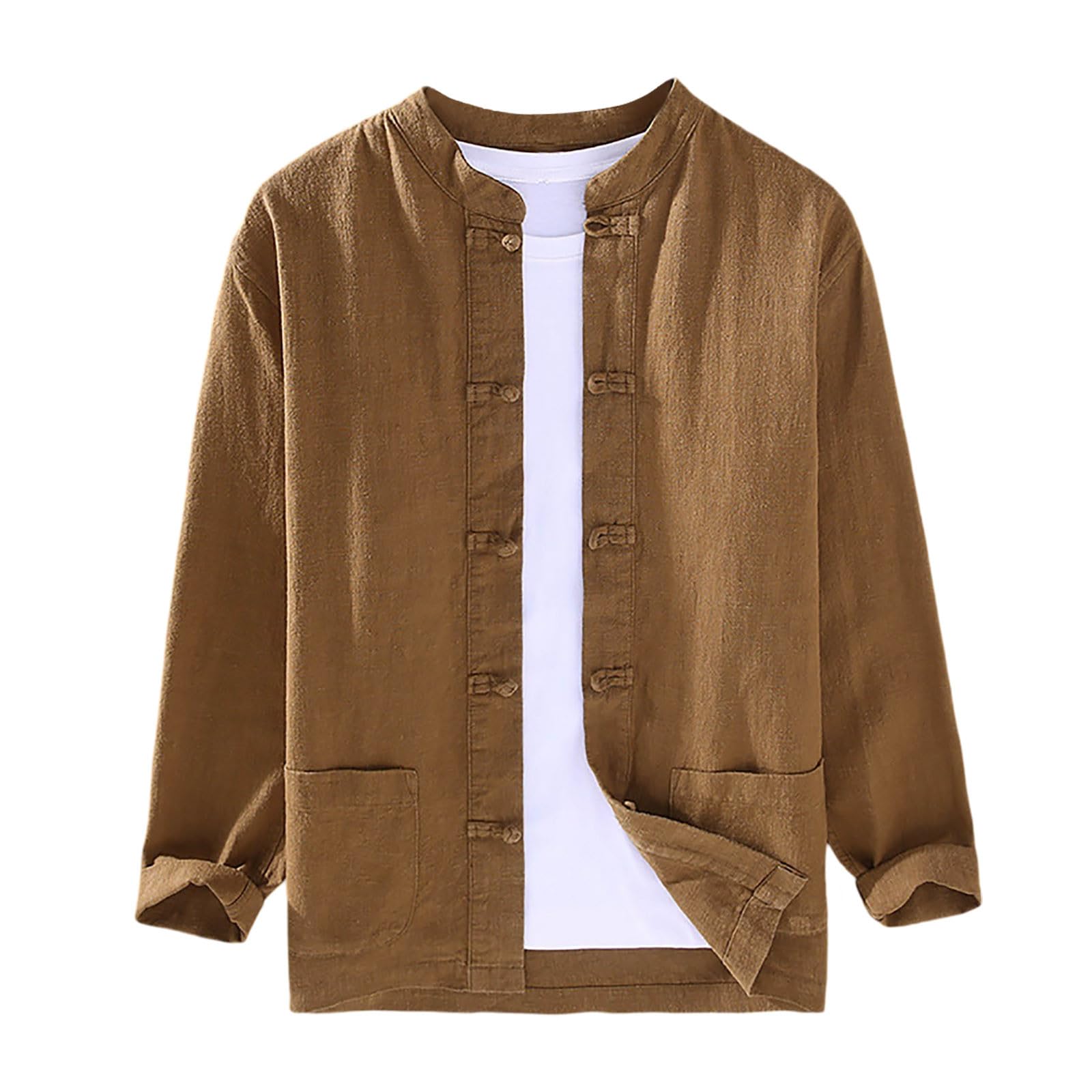 Générique Camisa de manga larga para hombre, estilo casual, con botones de rana, ideal para meditación zen