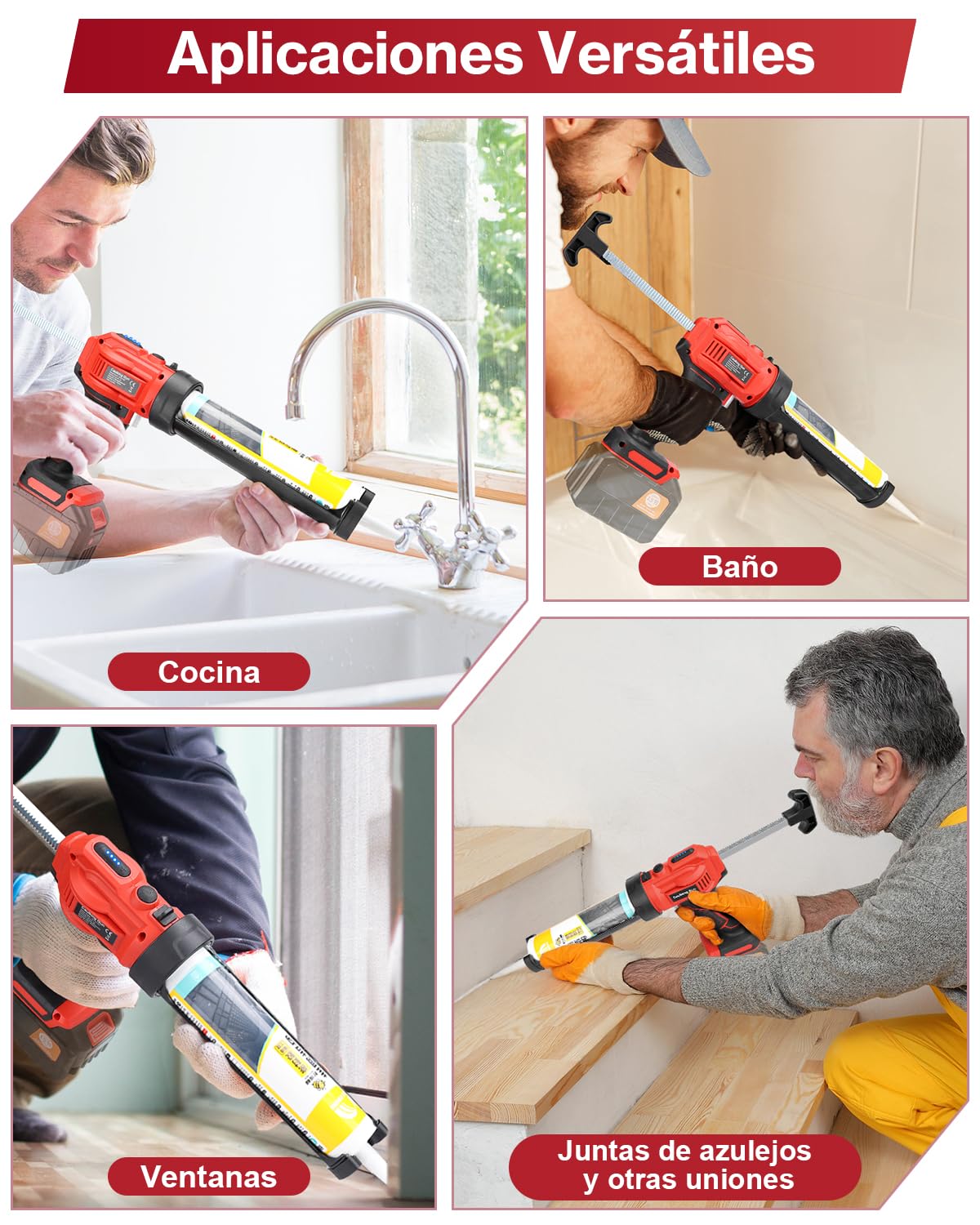 Pistola Silicona Bateria Eléctrica 18V Compatible Makita 2500N | 4 Velocidades Ajustables, Sistema Antigoteo, Luz LED, para Cartuchos 310ml, Uso en Cocina, Baño y Construcción