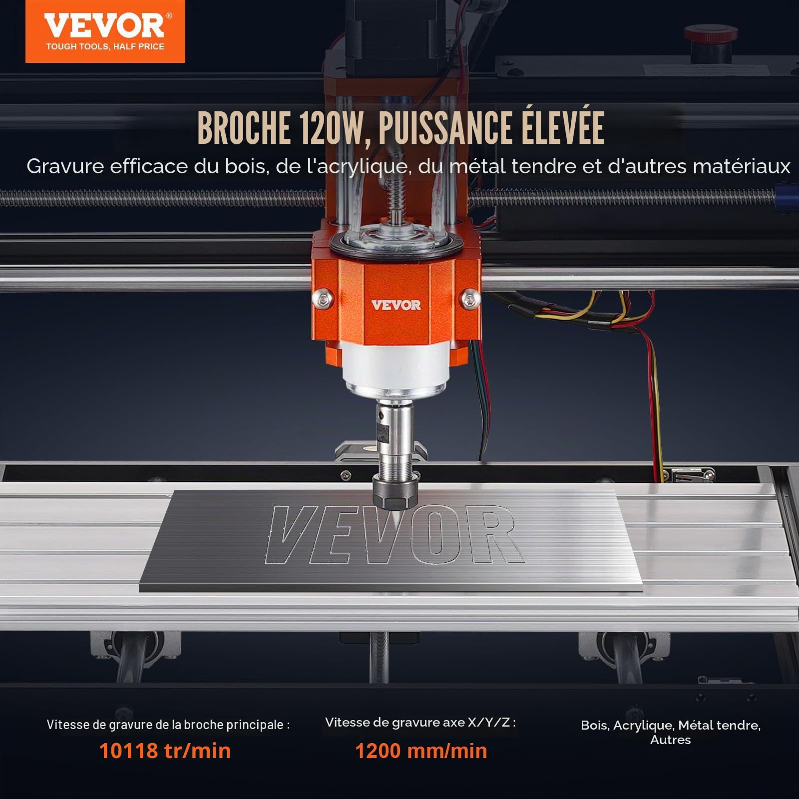 VEVOR Machine Gravure CNC, 120 W, Kit Routeur à Bois 3 Axes GRBL Contrôle Hors Ligne Zone de Travail 300x200x72 mm, Outil de Fraisage Alliage d'Aluminium pour Bois Acrylique MDF PVC Mousse Plastique