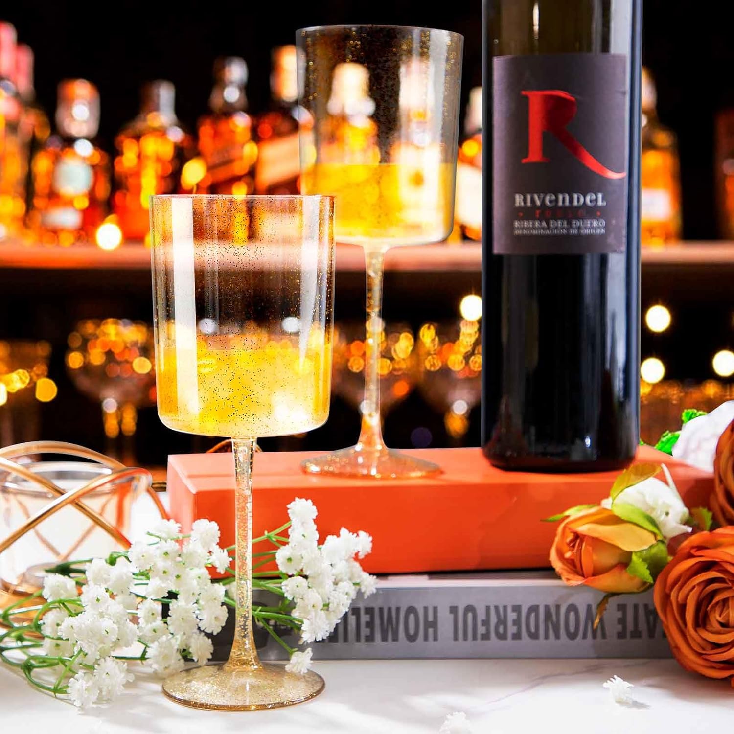 Ciaell 6 Pack Gold Plastic Wine Glasses - 10 Oz Disposable Glasse with Stem - Disposable Wine Glasses Perfect for Parties & Weddings & Poolside & Outdoors & Camping - Image 6