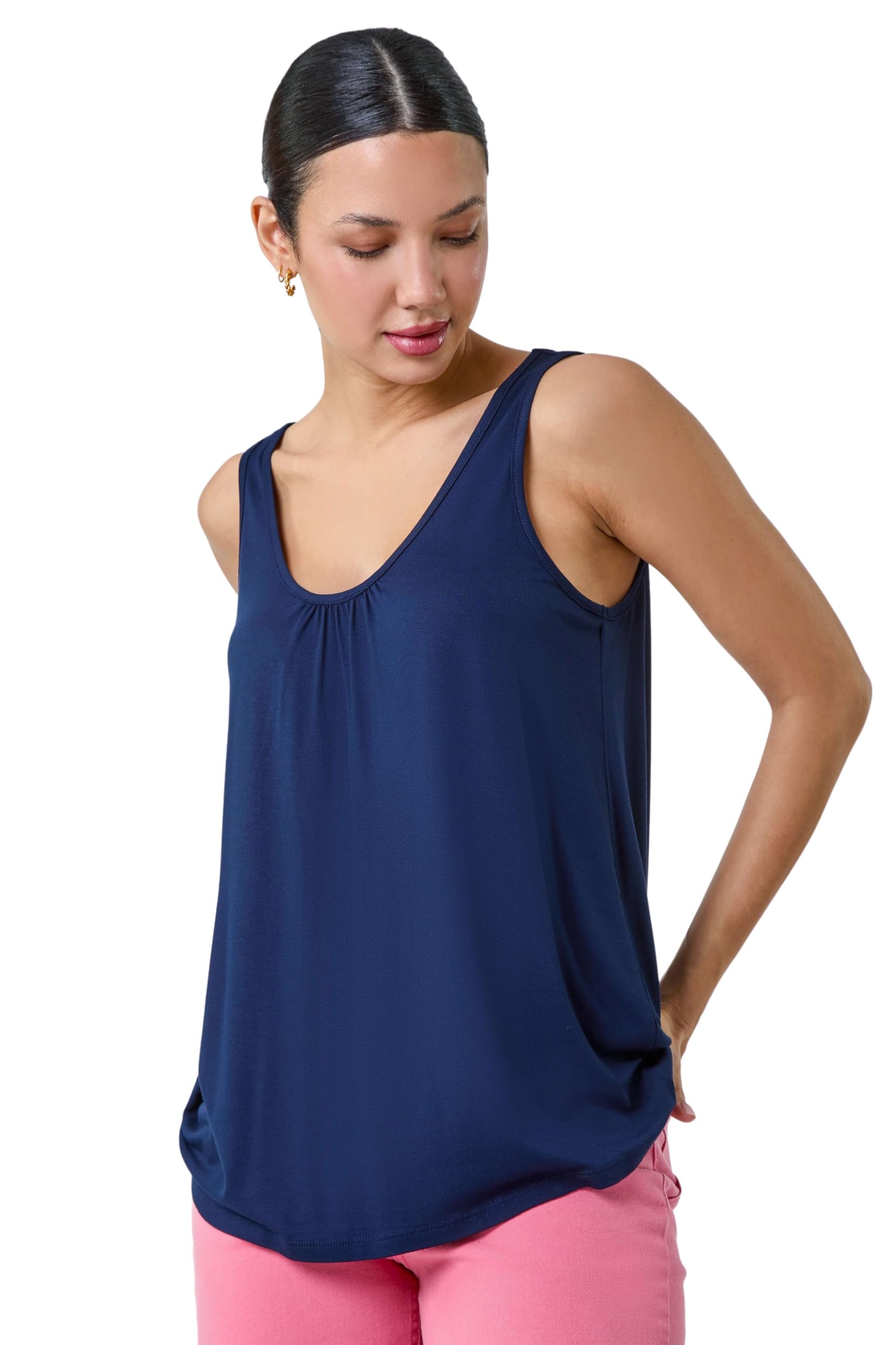Roman Originals Women's Navy Vest Top For Uk - Tank Tops Tunic Summer Blouse Cami Camisole V-Neck Stretch Jersey Casual Sleeveless Beach Party Lounge Holiday Work Soft Spring - Size 20