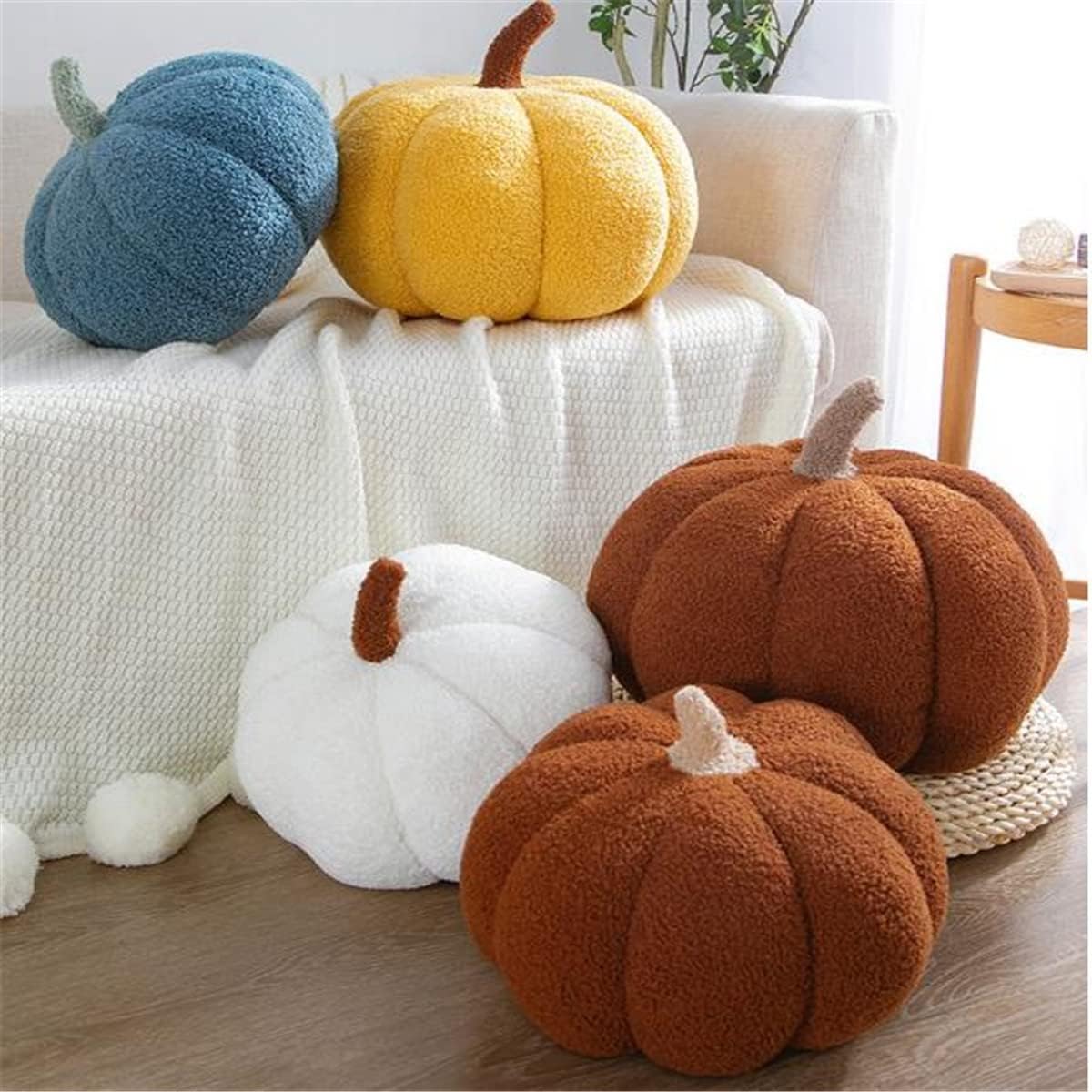 Cuscino Halloween Zucca, Cuscino Decorativo 3D a Forma di Zucca, Decorazione Divano Autunnale, Pumpkin Cushion per Ringraziamento Halloween Auto Casa (Orange,13.78in/35cm)
