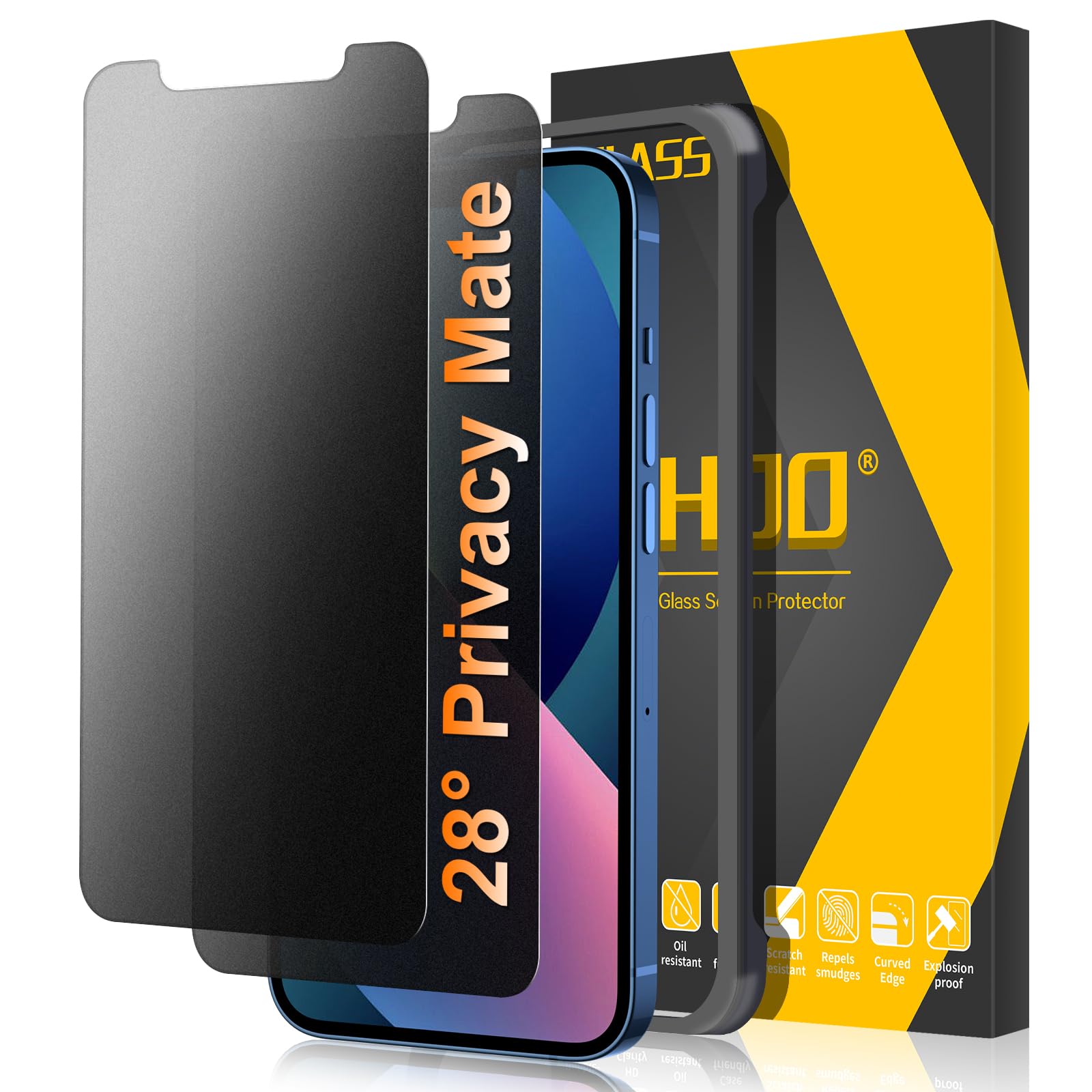 para iPhone 13/13 Pro/14/16e Protector de Pantalla Mate Privacidad | 2 Piezas, 28° Antiespía, Antireflejo, Antihuellas, Tacto Cómodo, Fácil Instalación, 9H Pelicula Cristal Vidrio Templado