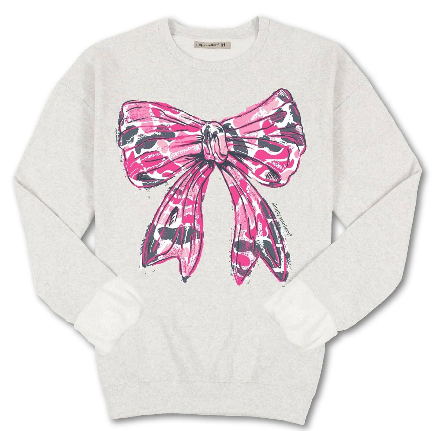 Simply Southern Pink Camo Bow - Adult Crew Sweater