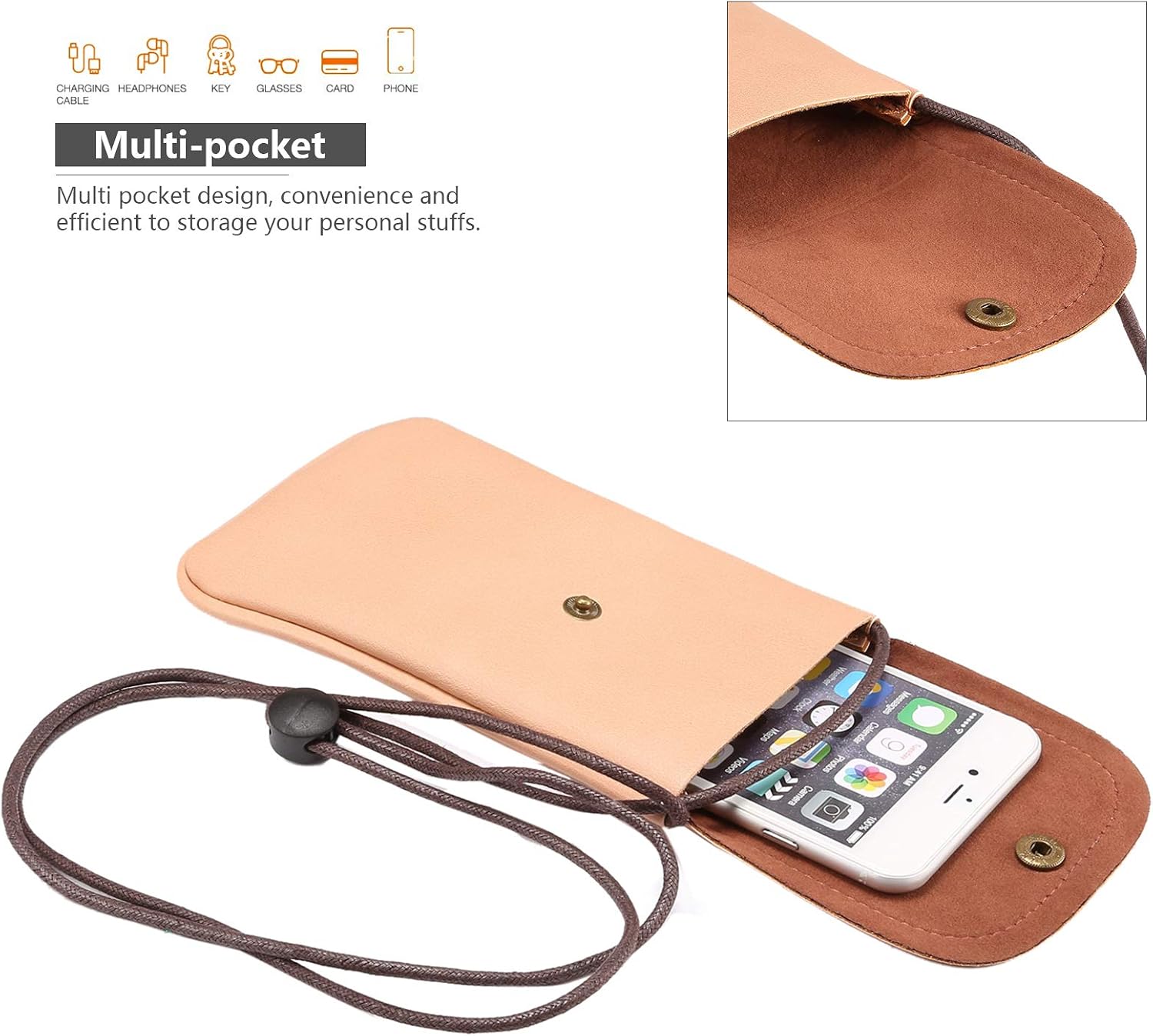 Cell Phone Neck Pouch, PU Leather Carrying Bag with Credit Card Holder Adjustable Strap, Small Travel Purse for iPhone 11 XR XS Max SE 8 7 6 Plus, Galaxy S10 S7 Edge A10 J7, Moto G6 (Pink) image 2