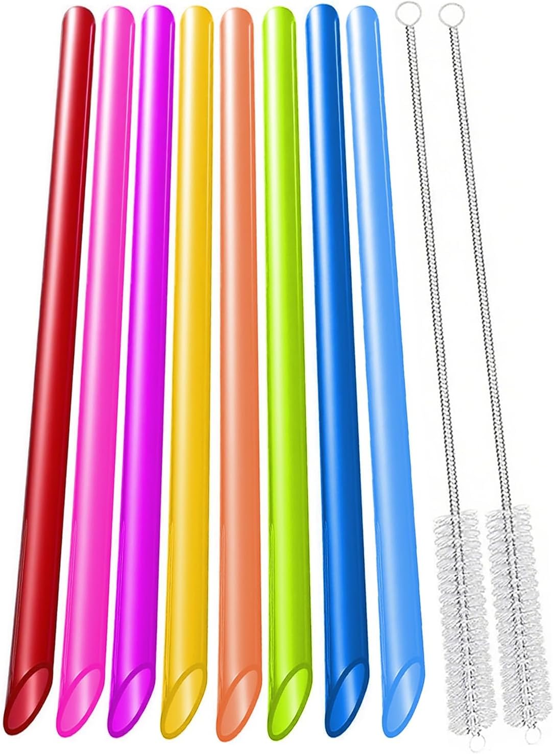 8 Pack Reusable Plastic Boba Straws, 12 mm X 10.3 inch Smoothie Straw with 2 Cleaning Brushes, Wide Straws for Bubble Tea, Tapioca Pearls, Milkshakes