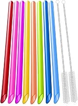 Bubble Tea Colorful Straw [8 Pcs] Reusable Plastic Boba with 2 Cleaning Brushes, Extra Large 10mm Pointed Design, for Smoothie, Bubble Tea, Milkshake