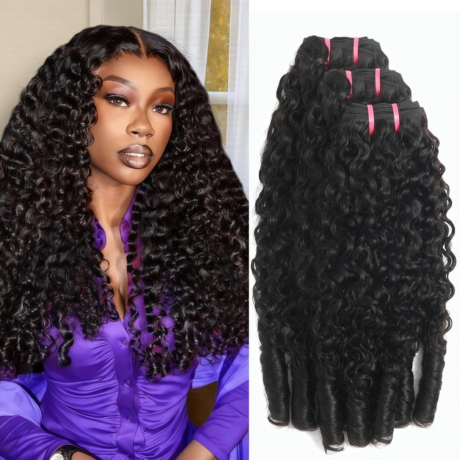 Beauty Queen Raw Burmese Curly Bundles Human Hair (18 20 22 24 inch) 100% Unprocessed Virgin Remy 3C4A Hair with Spiral Curl Hair Extensions for Women Natural Black Color