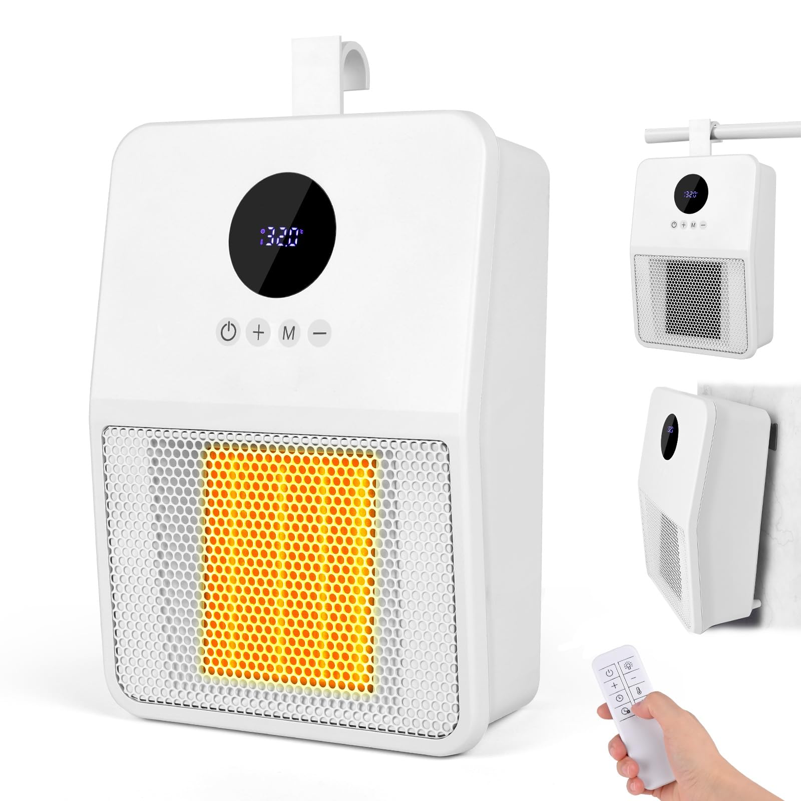 Radiateur Soufflant Céramique 1500 W, Chauffage d'Appoint avec thermostat réglable, Montage Mural Chauffage Soufflant Salle de Bain, 3 Réglages de Température, Chauffage pour Chambre Blanc (1500W)