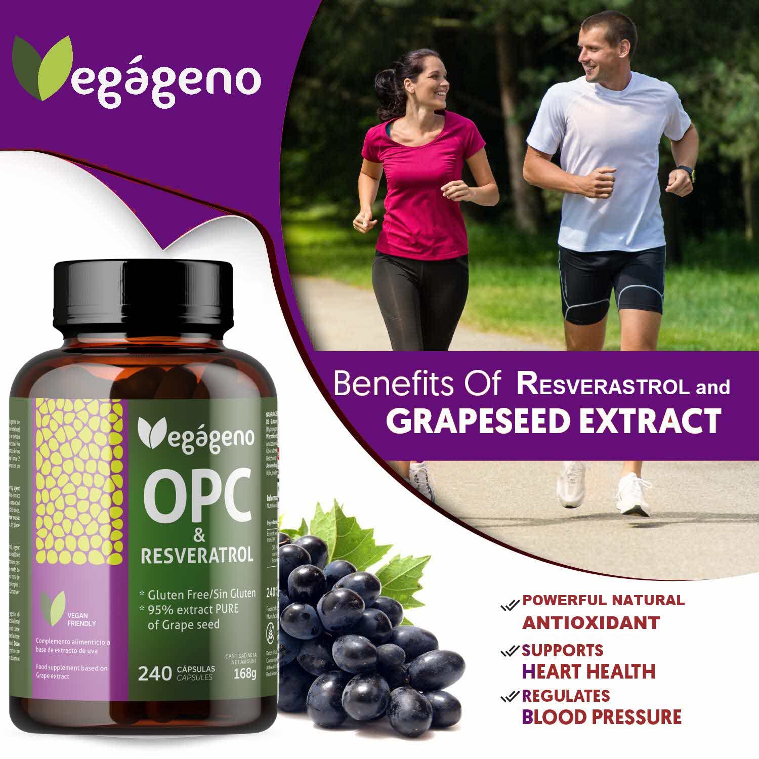 OPC Extrait de Pépins de Raisin et RESVÉRATROL- 240 Capsules Haute Concentration 95% OPC - Puissant Antioxydant Naturel - Sans Stéarate de Magnésium - Non-GMO - VEGAN Friendly