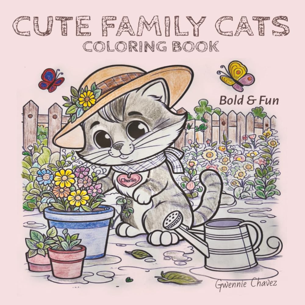 CUTE FAMILY CATS COLORING BOOK: Bold & Fun for Adults and Teens: Relaxation and Stress Relief with Kawaii Cats