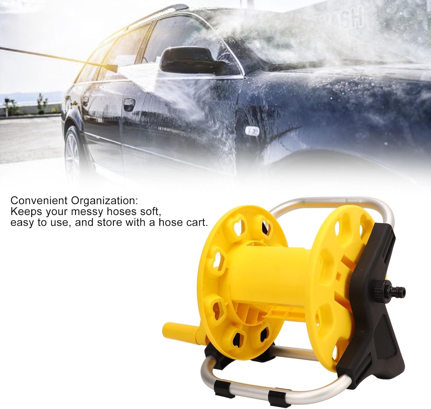 G12/ Garden Hose Cart, Yellow Portable Hose Holder, Heavy Duty Aluminum Waterpipe Winder with Slip Rubber Protectors, Sturdy Rustproof Hose for Yard Lawn Garden Outdoor Use