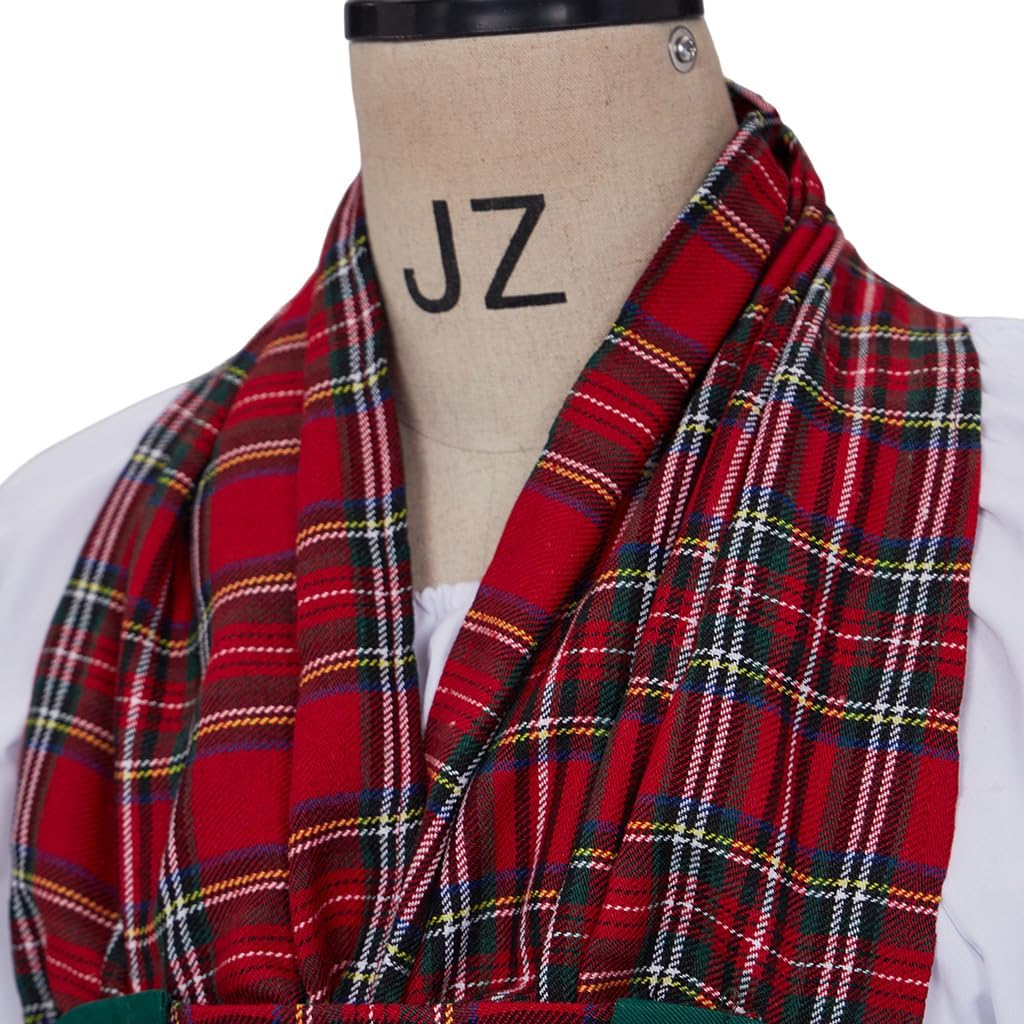 Christmas Caroler Costume Set Women Highland Scottish Plaid Dress Civil War Southern Belle Costume