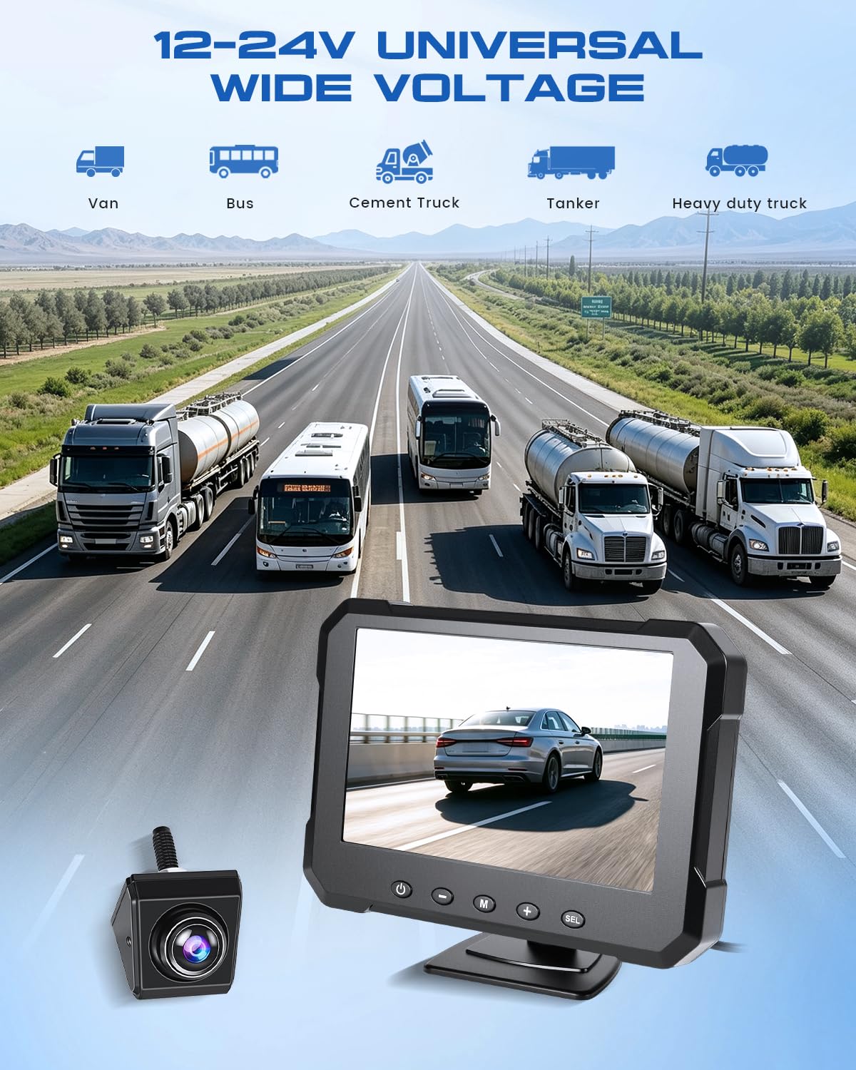 Kit Cámara Marcha Atrás 1080P Pantalla 5 Pulgadas con Visión Nocturna IP68