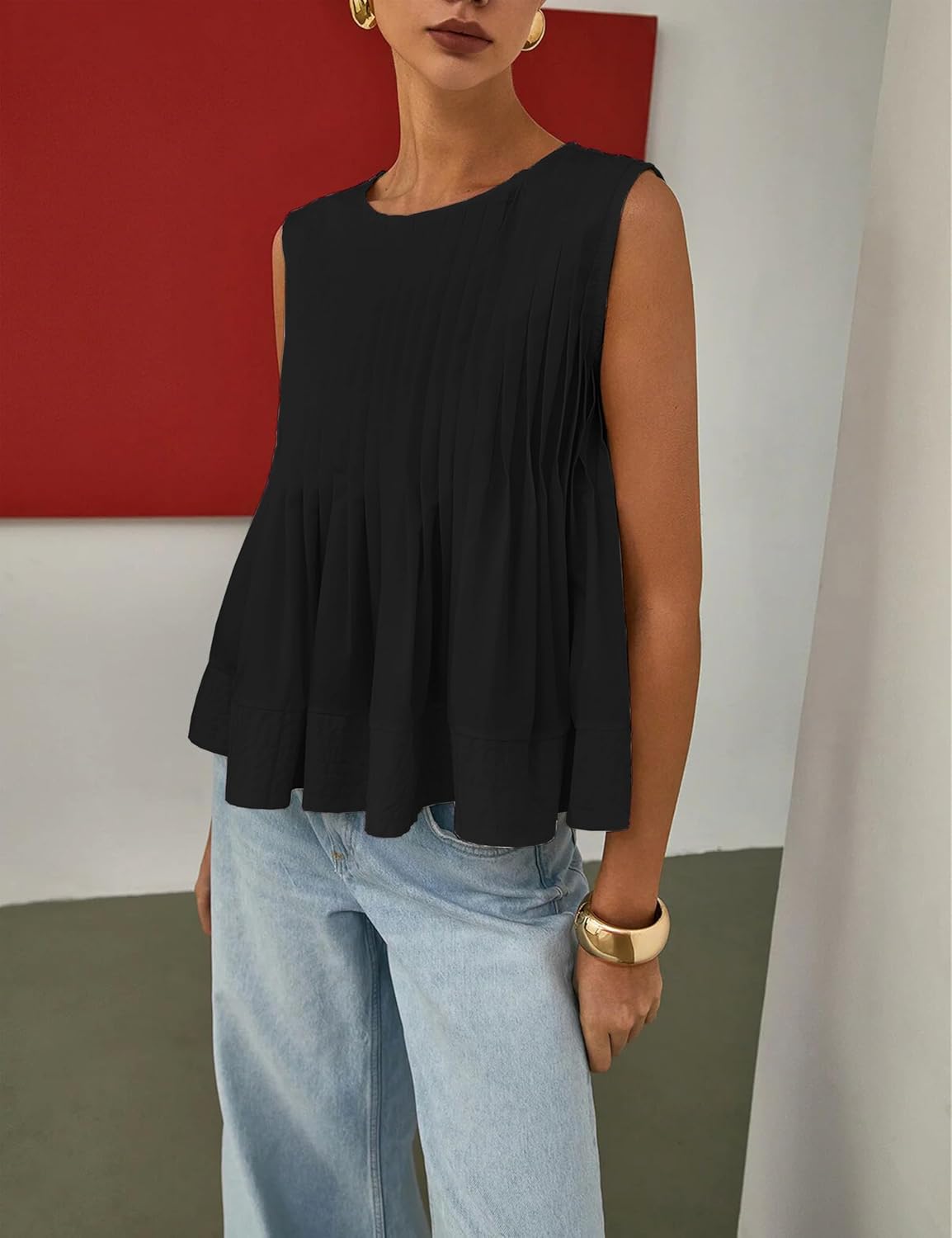 Yimoon Womens Peplum Tops Pleated Ruffle Tank Top Y2K Sleeveless Blouse Summer Flowy Babydoll Shirts - Image 4