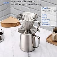 Vista 2 de Pour Over Coffee Maker, 304 Stainless Steel wIth 100 pcs V60 Paper Filters & 600ml Milk Frothing Pitcher, for Home & Camping