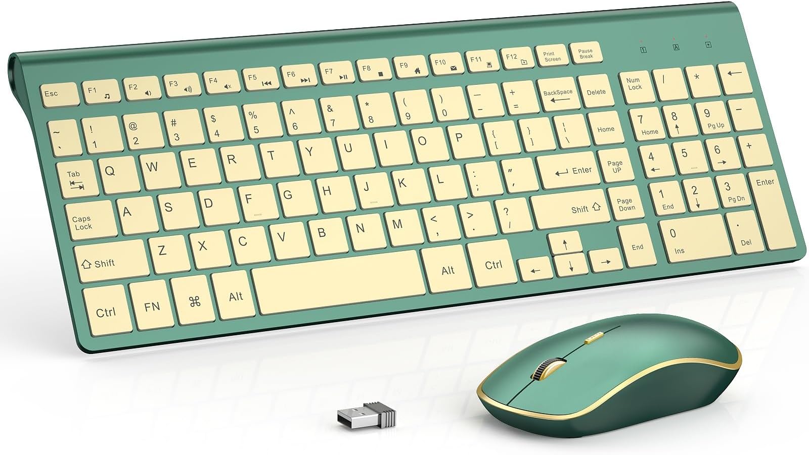 JOYACCESS Wireless Keyboard and Mouse Combo,2.4G Compact and Quiet Wireless Keyboard,Ergonomic and Portable Design for Computer, Windows,Desktop, PC, Laptop-Cangling Green