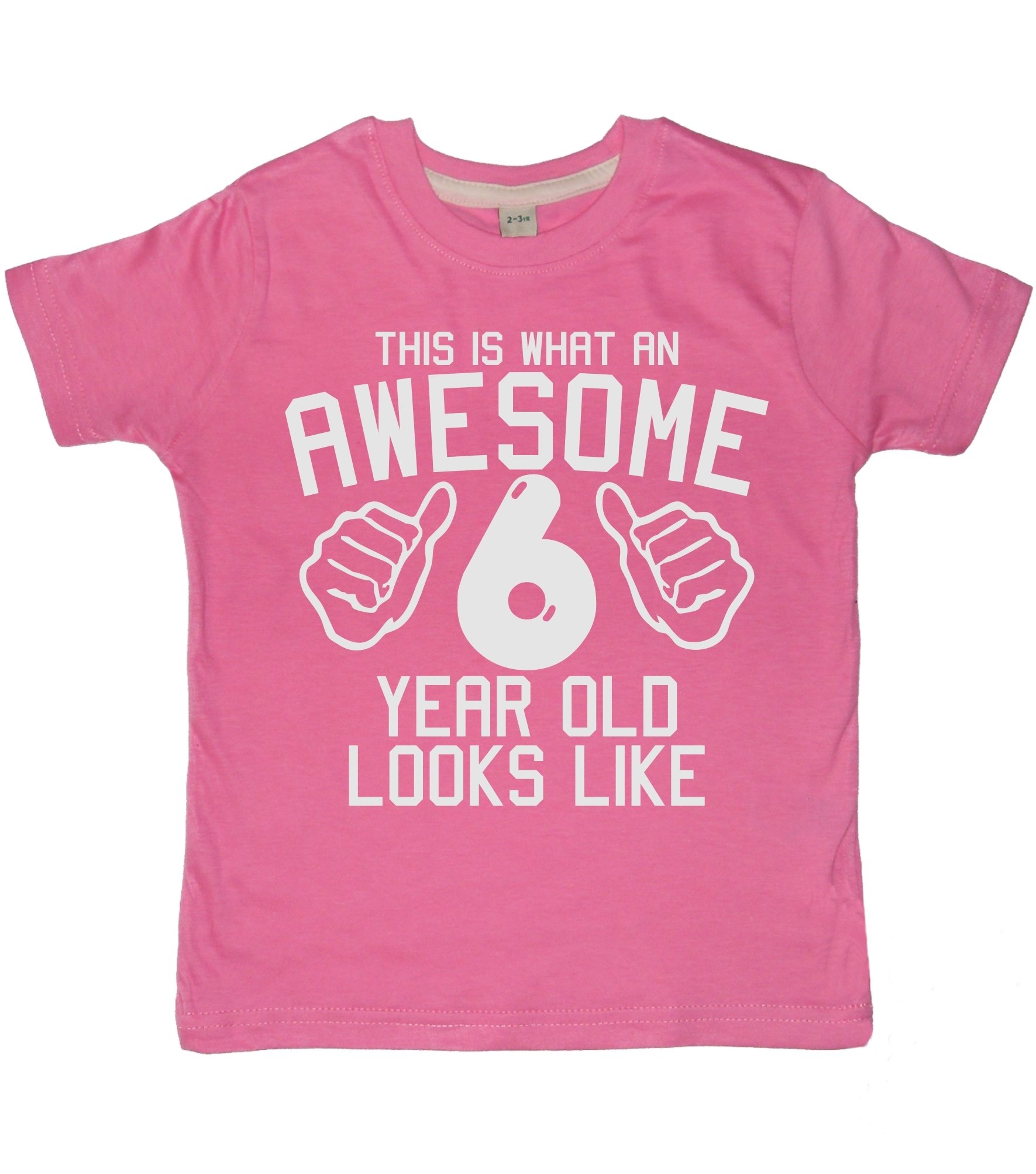 Edward Sinclair | This What an Awesome 6 Year Old Looks Like | Bubblegum Pink Girls | 6th Birthday T-Shirt | 7-8 Years | White Glitter Print