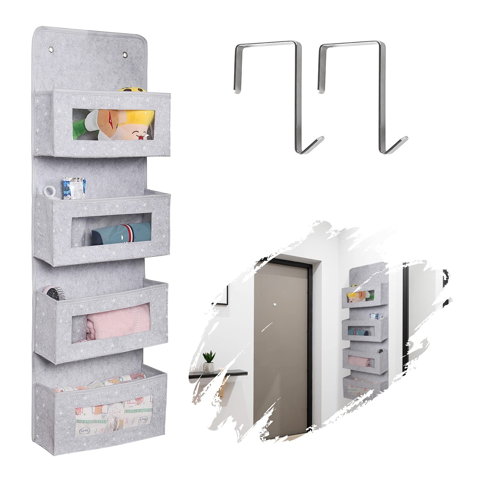 Lot 2 Organiseurs Muraux Feutre Pliable - Rangement Porte/Suspendu Multi-Poches Pour Salle De Bain Bureau Chambre, Noir