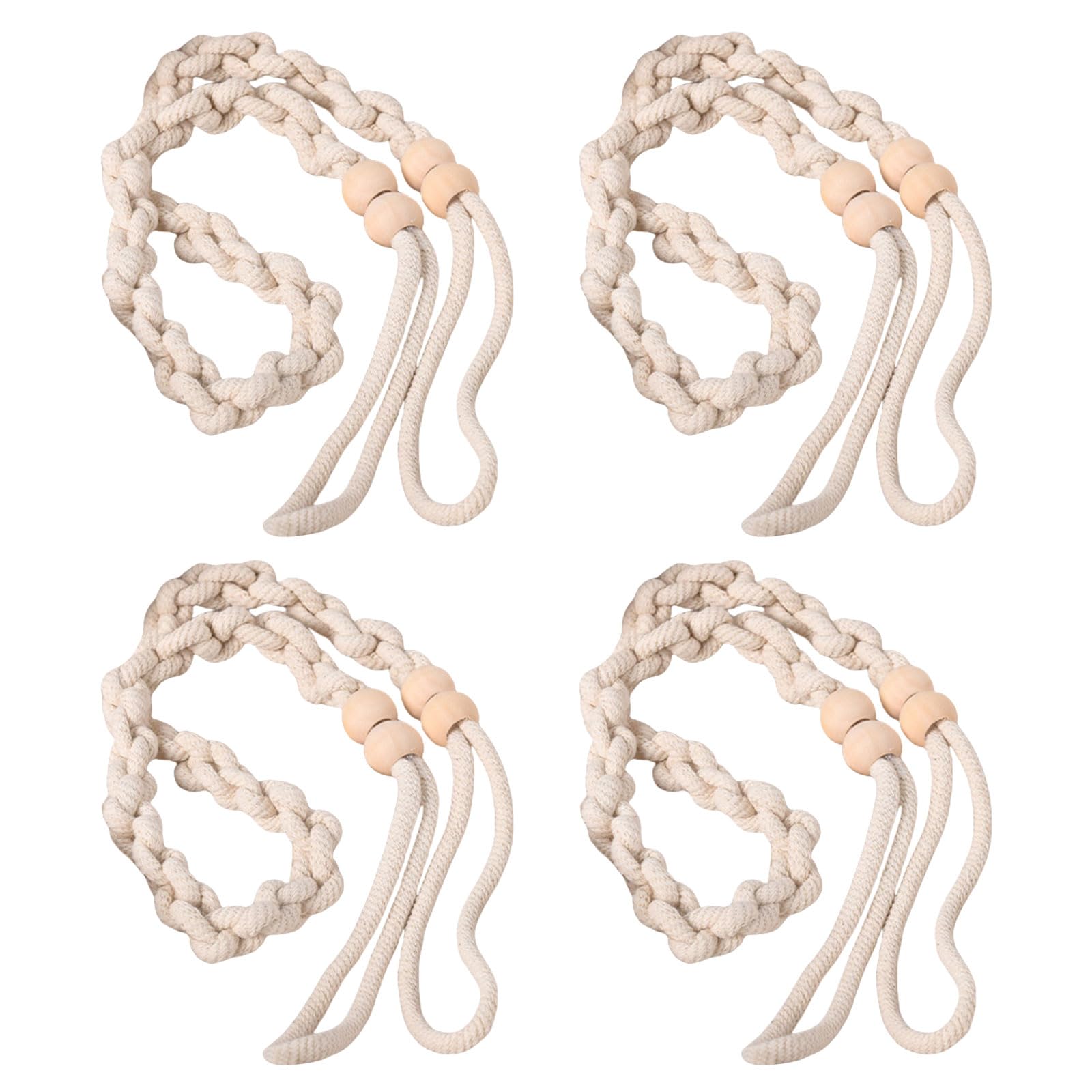 Kalttoy Multipurpose Braided Woven Rope Curtain Holdbacks 4 Pack Stylish Wood Beads Drapery Tiebacks for Window Drapes Holders Curtain Ties