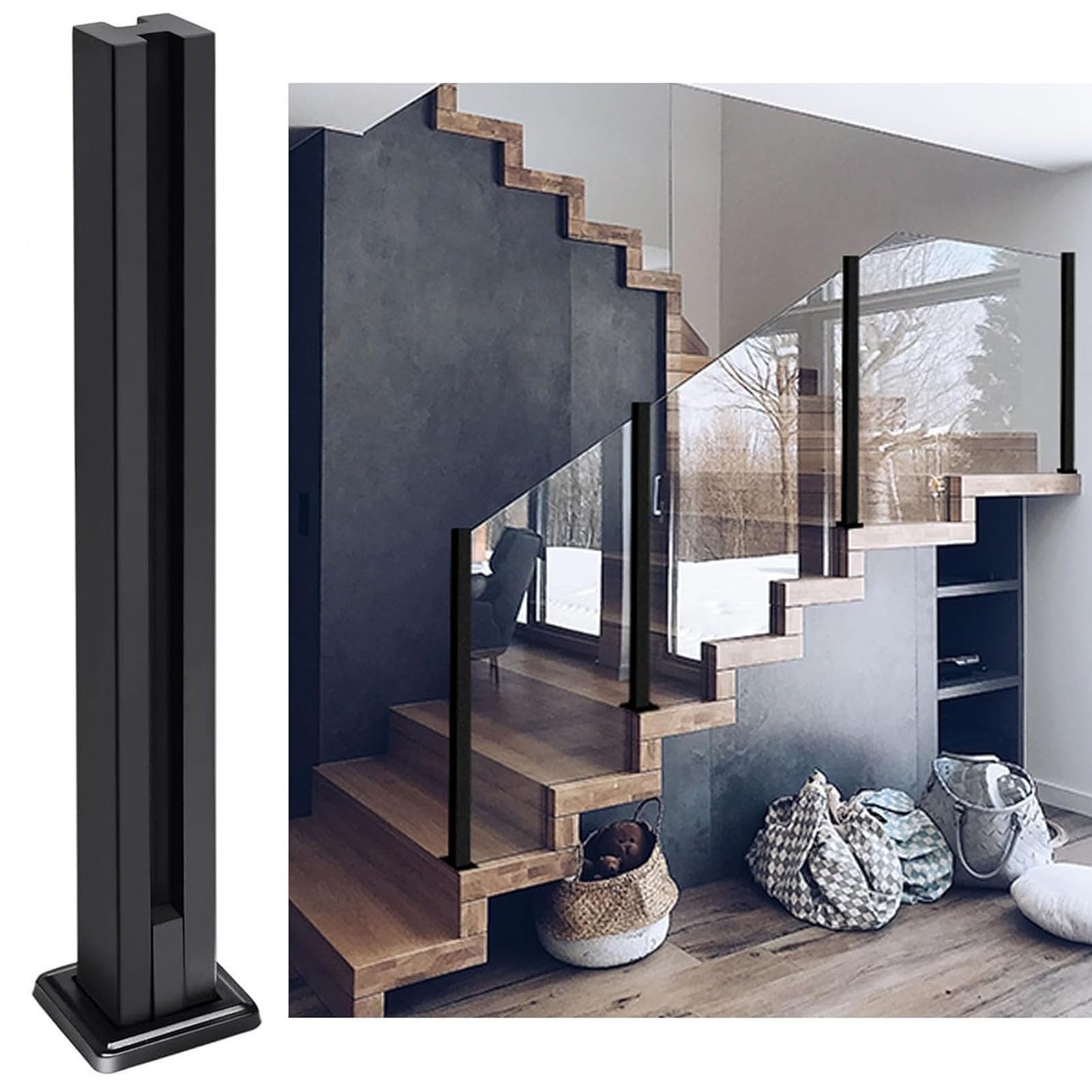 Poteau de rampe extérieur noir pour sécuriser les marches et le balcon
