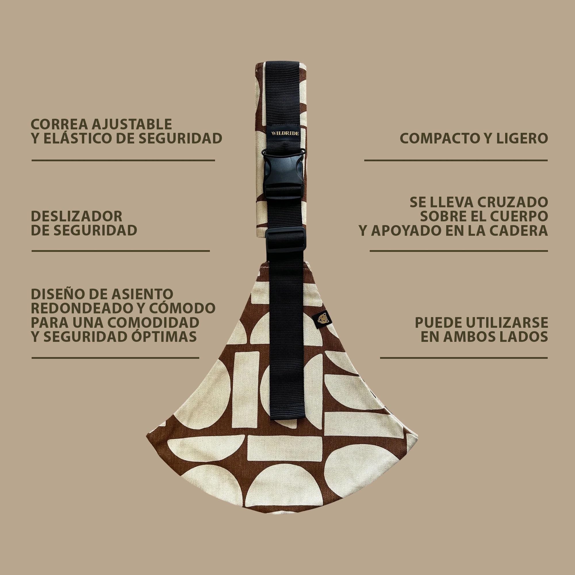 Wildride Portabebé Bandolera Boho, Portabebe Lateral para Niños de 9 Meses a 4 Años, hasta 20 kg, Algodón 100%, Plegable y Compacto, Certificado SGS