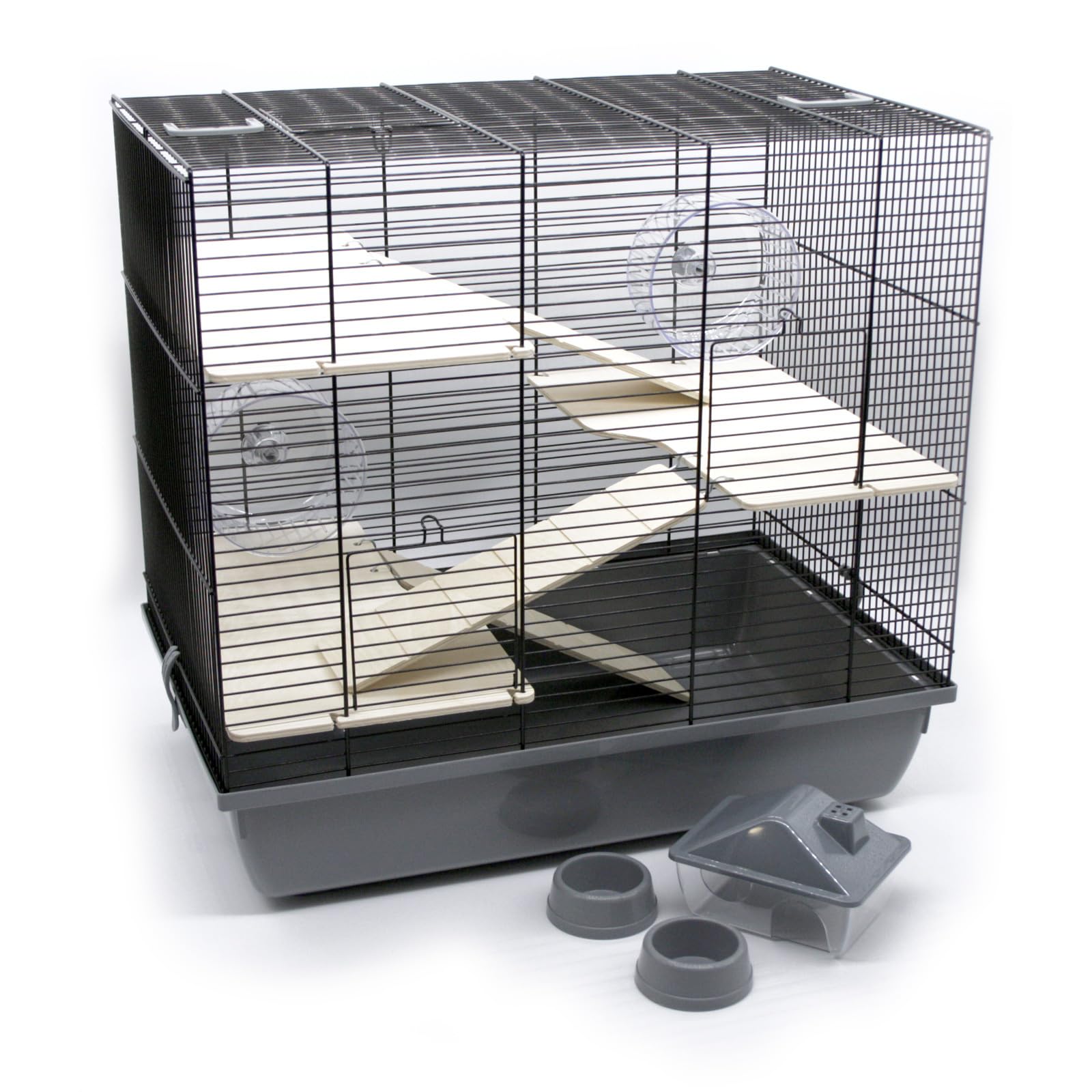 ZooPaul Premium Nagerkäfig Hamsterkäfig XXL inkl. Zubehör aus Holz grau/schwarz 60x36x54cm Maus Kleintiere
