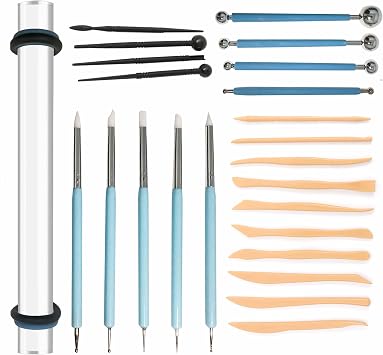 Polymer Clay Tools, 26 Pcs Pottery Sculpting Tools, Ball Stylus Dotting Tools Rolling Pin Modeling Air Dry Clay Tools Set, Ceramic Tools, Carving Tool Kit Engraving, Embossing, Shaping 26