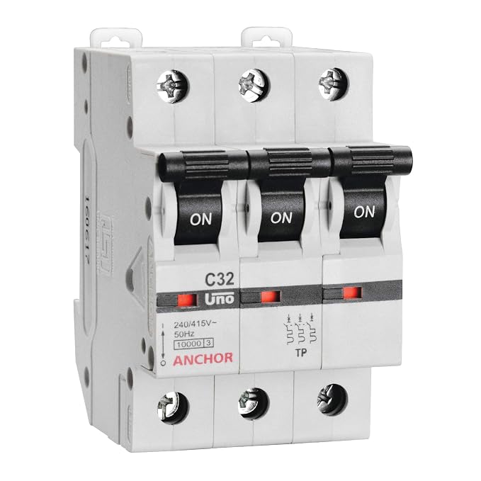 Anchor by Panasonic UNO 63 Amp Triple Pole C Curve MCB | ISI Marked Double Pole 63A Miniature Circuit Breaker (98032)
