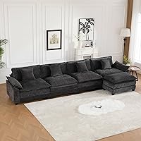 Vista 46 de Sofás seccionales grandes de 115.34" para sala de estar, sofá de pana color camel de asiento profundo de 3 plazas en forma de L, sofá seccional