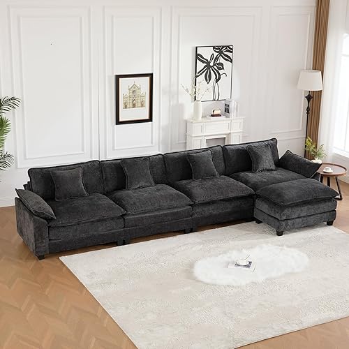 Miniatura 60 de Sofá seccional modular beige de 111.5", sofás seccionales grandes de 3 plazas para sala de estar, tela de chenilla marfil blanquecino, sofá nube de