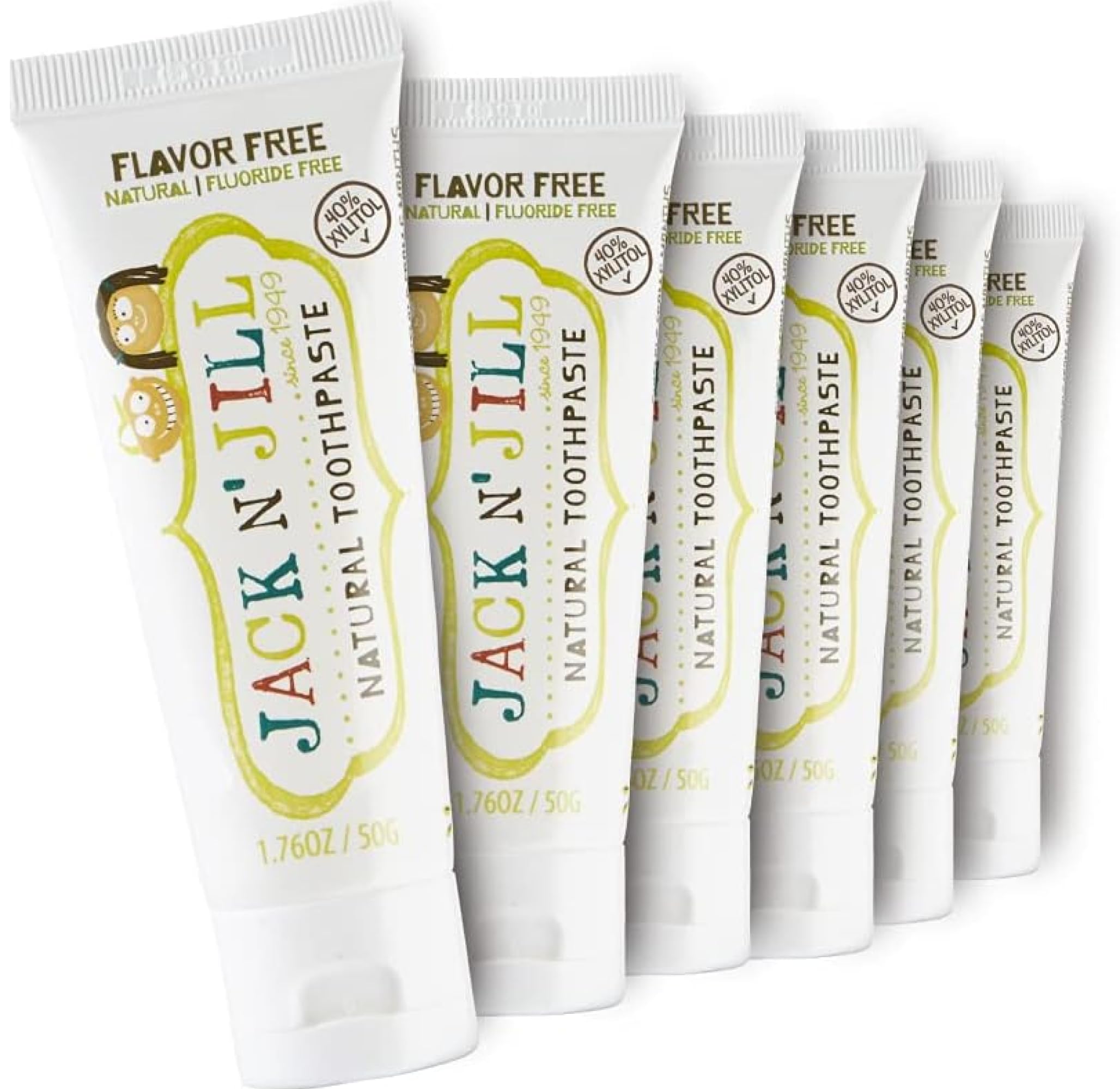 Jack N Jill Natural Toothpaste, Flavor Free, 1.76 oz (Pack of 6)