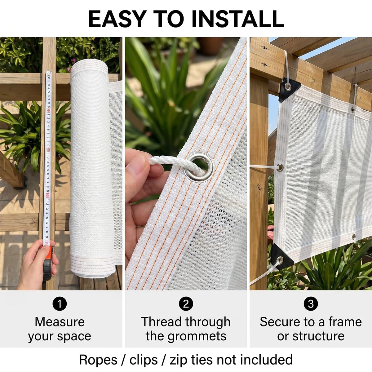 Weißes E-Netz, 55 % – atmungsaktives Outdoor-Baldachin mit Ösen und Seil, ideal für Gewächshäuser, Gartenpflanzen, Terrassen, Terrassen und Hühner (5 x 10 m)