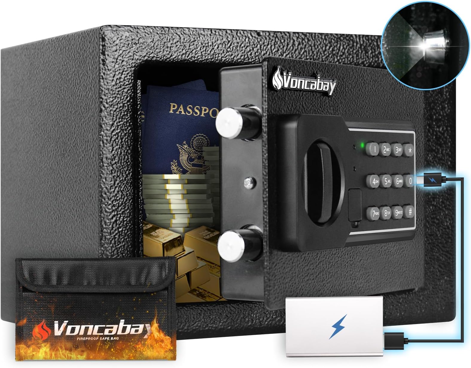 Voncabay Money Safe Box for Home with Sensor Light and Mute Function & Firepr...