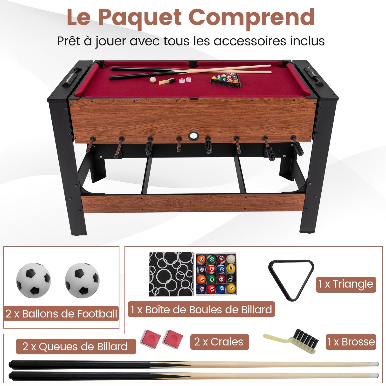 DREAMADE Table de Jeu Pivotante, Baby-Foot & Billard 2 en 1, Table d'Arcade Rotative avec Cadre en Métal, Pack d'Accessoires de Jeu pour Salle de Jeux à Domicile, sous-Sol, Adolescents & Adultes