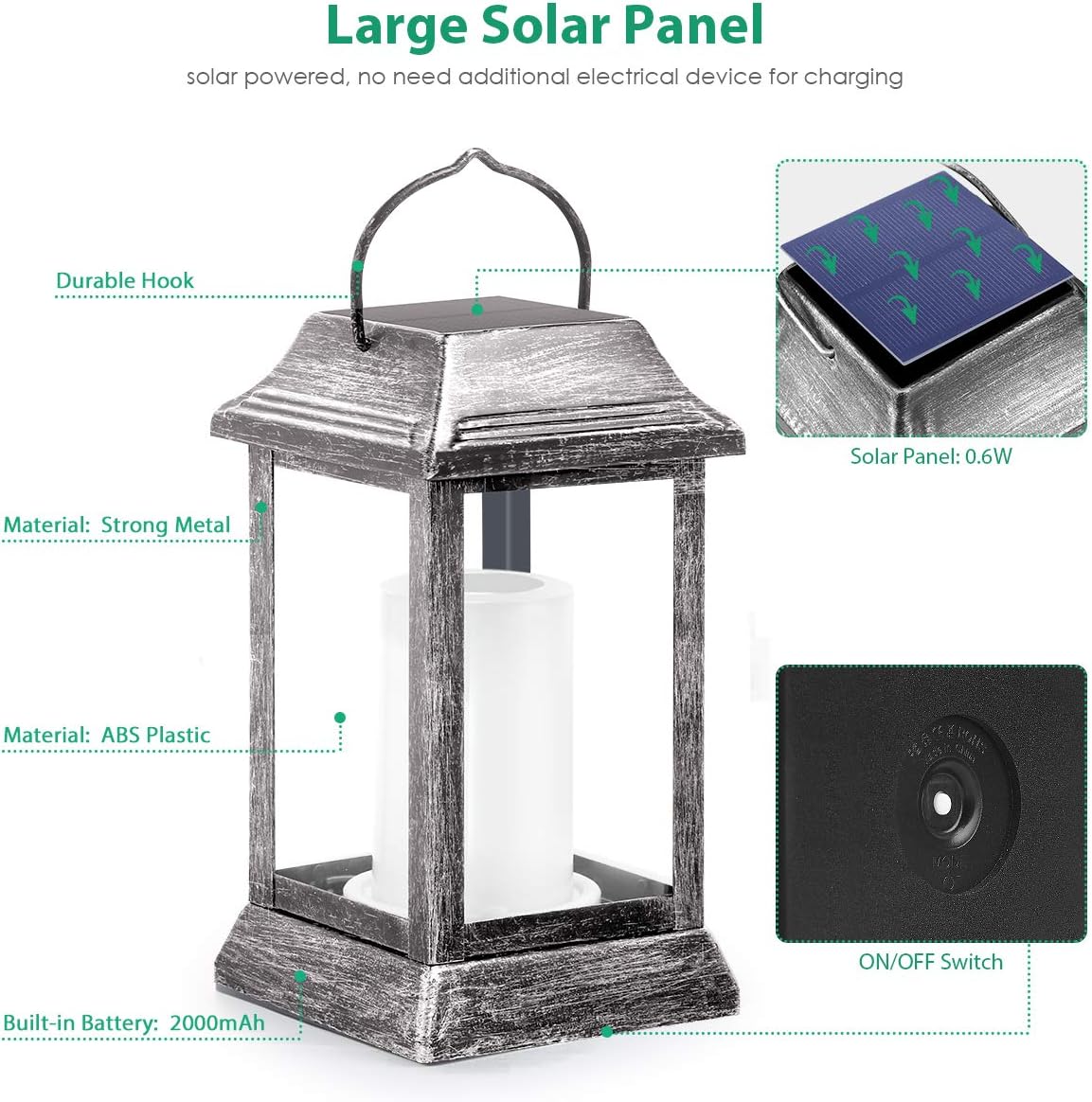 Flash Sale TomCare Solar Lights Metal Flickering Flame Solar Lantern Hanging Lanterns Outdoor Decorative Lighting Heavy Duty Solar Powered Waterproof Umbrella Lights for Garden Patio Deck Yard, 2 Pack（Silver）