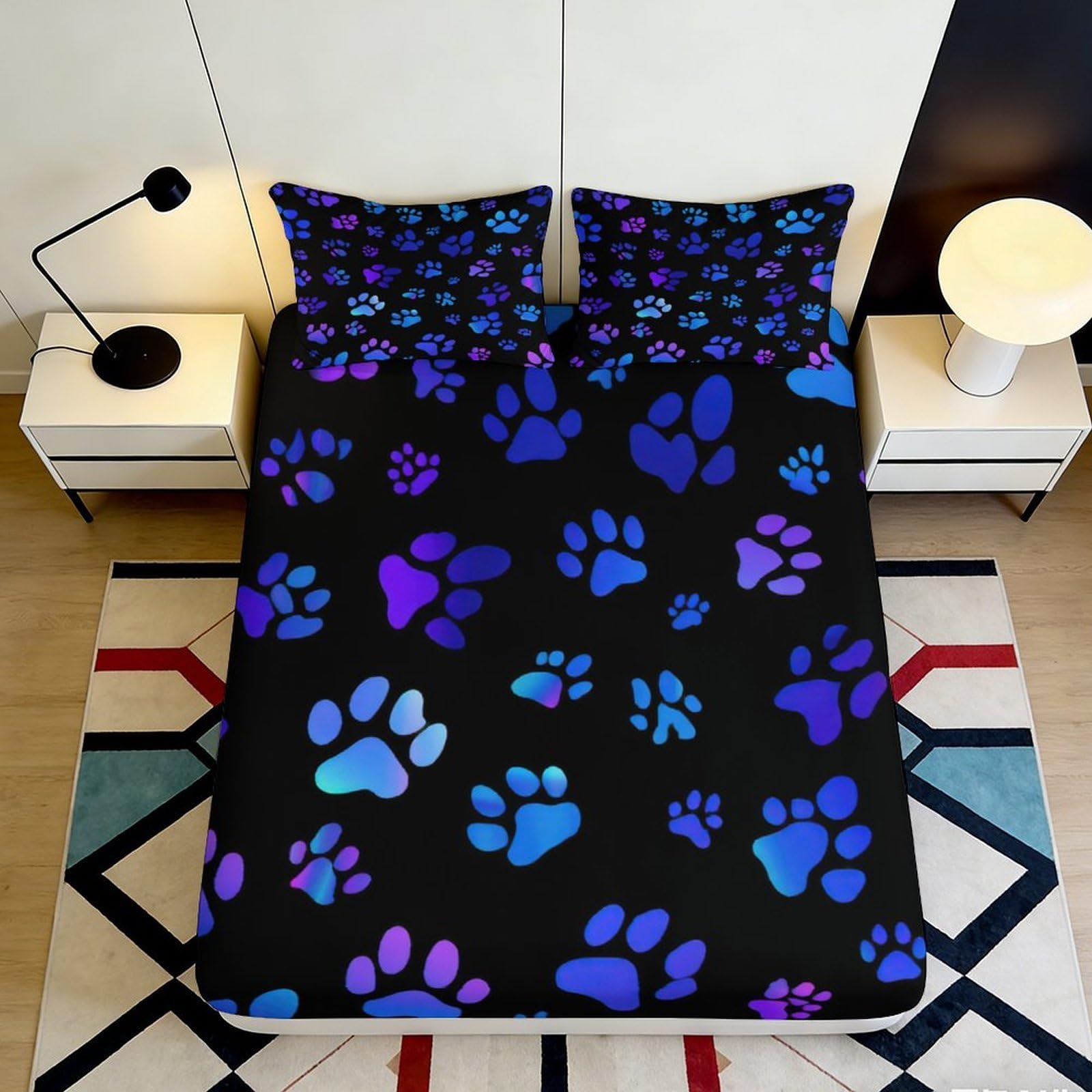 Jqzkxnhpbr Style-8 3D Printed Blue Purple Paw Fitted Sheet Microfiber Soft Bed Cover For Bedroom Dorm Mattress Protection Decor 90X200x25cm