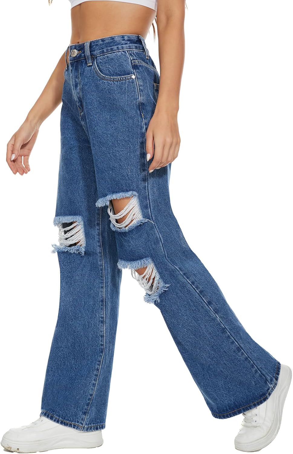 VIPONES Womens Wide Leg Jeans High Waist Baggy Denim Pants Distressed Loose Ripped Boyfriends Jeans Y2K - Image 3