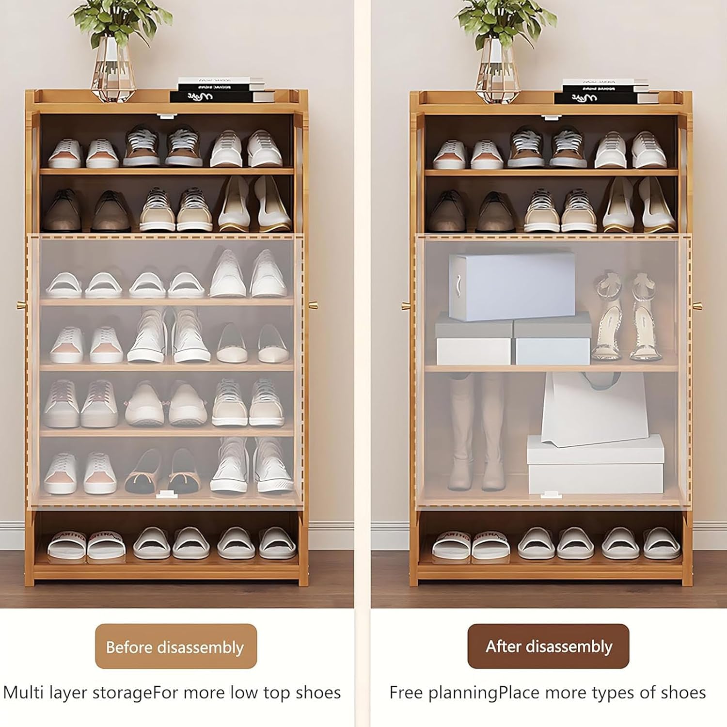 8-Tier Tall Shoe Rack Organizer Cabinet, Large Capacity Freestanding Shoe Shelf, Space Saving Shoe Storage Unit for Home Entryway Hallway D
