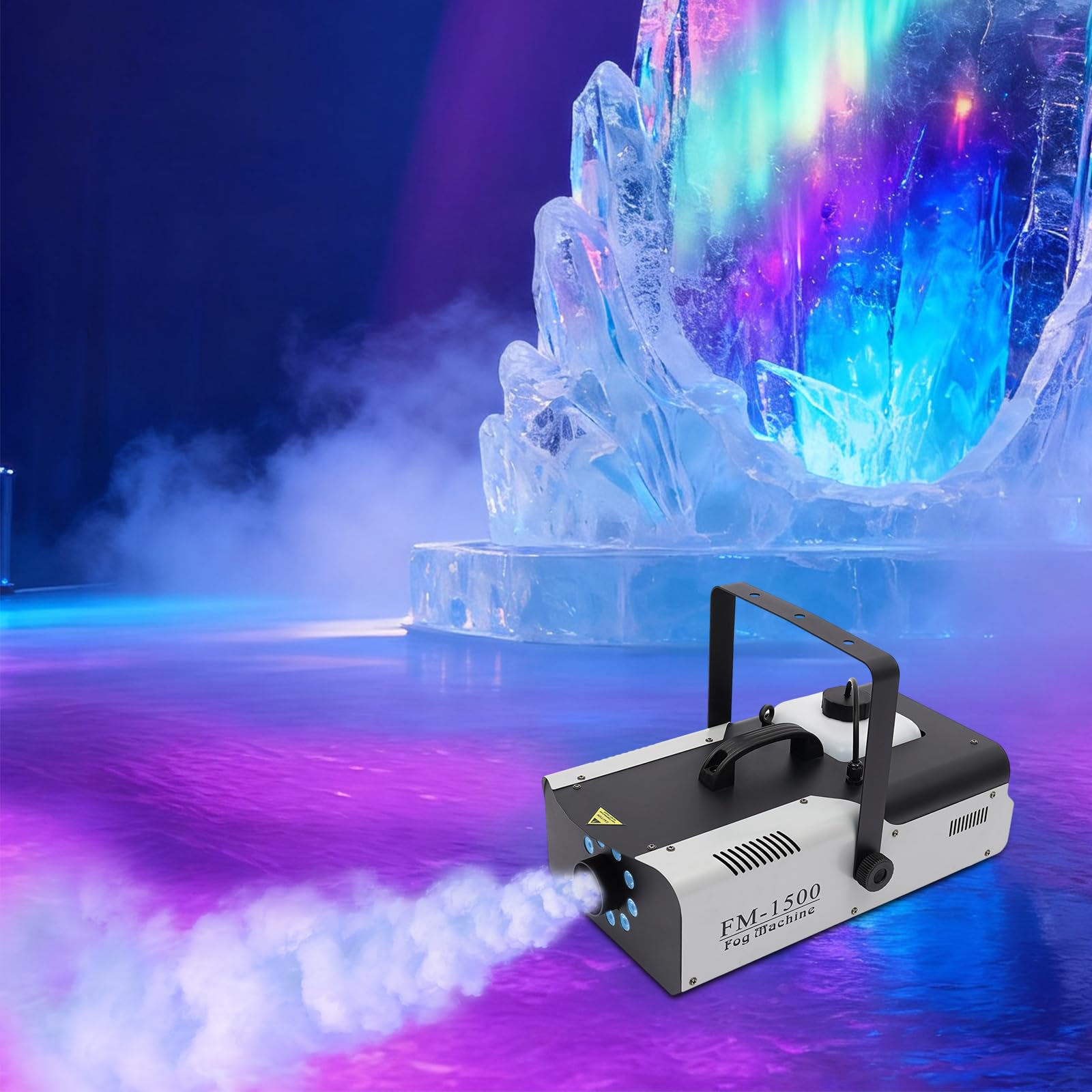 Machine à fumée 3en1 RGB, 1500W - Télécommande sans fil - DMX - Machine à fumée avec 9 LED et indicateur de volume - Convient pour Halloween, Noël, fêtes de mariage et performances sur scène