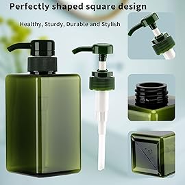 450ml (15.2oz) Pump Bottle Dispenser Jansburg 2Pack Refillable Square Plastic Lotion Dispenser Empty Lotion Pump Bottle for Essential Oil Soap Lotion Shampoo, Bathroom/Kitchen/Travel Green