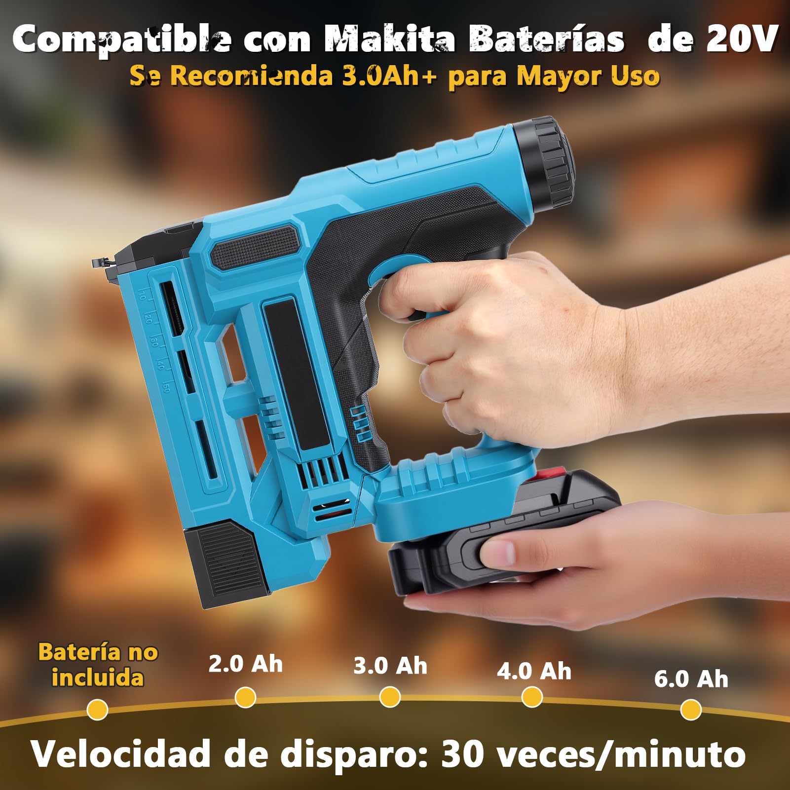 18GA Pistola de clavos inalámbrica con batería, clavador de 2 en 1, compatible con Makita 21V, profundidad ajustable, luz LED, incluye 1000 clavos + 1000 grapas, para trabajos de bricolaje en
