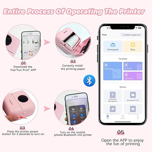 Miniatura 4 de Impresora de calcomanías, mini impresora térmica, impresora de notas sin tinta, impresora portátil Bluetooth de bolsillo para diario, fotos, notas,