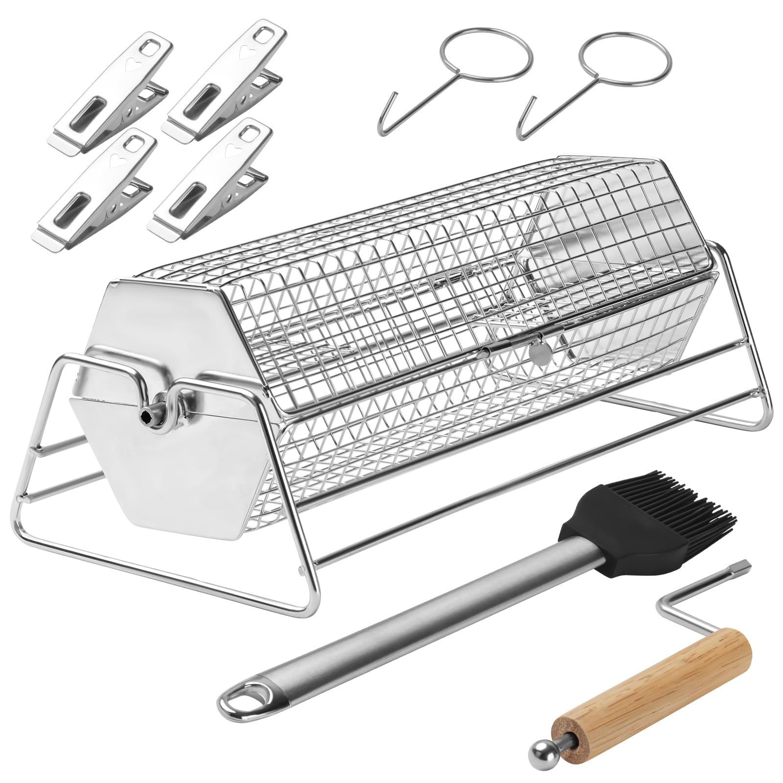 Rolling Grill Basket, Acciaio inossidabile Rolling BBQ Cage