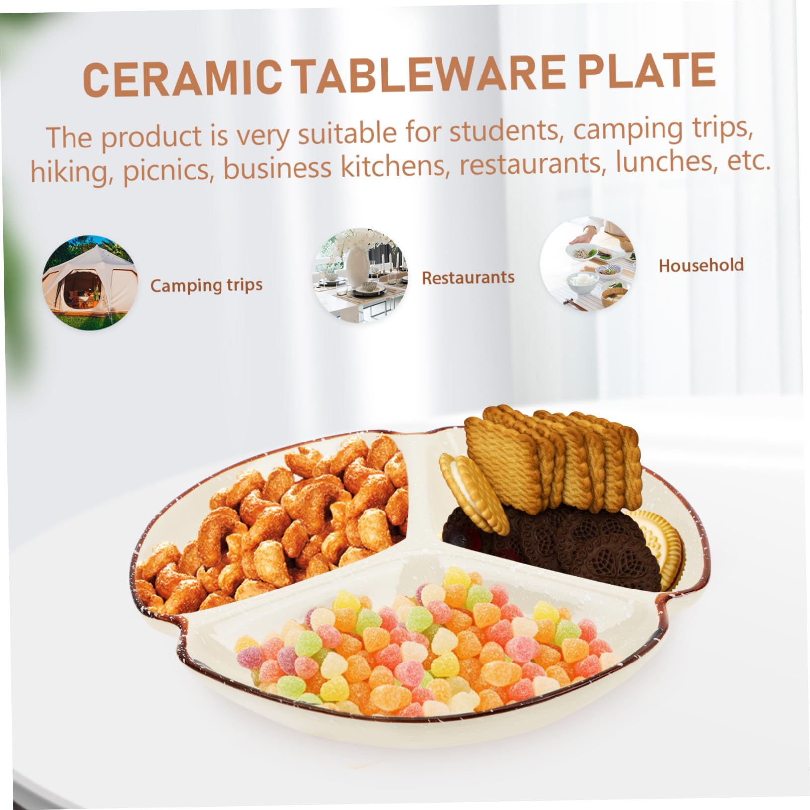 Assiette Divisée Céramique Plateau Multi-compartiments pour Snacks et Fruits Plateau Portion Contrôle pour Usage Domestique et Hôtelier Surface Lisse