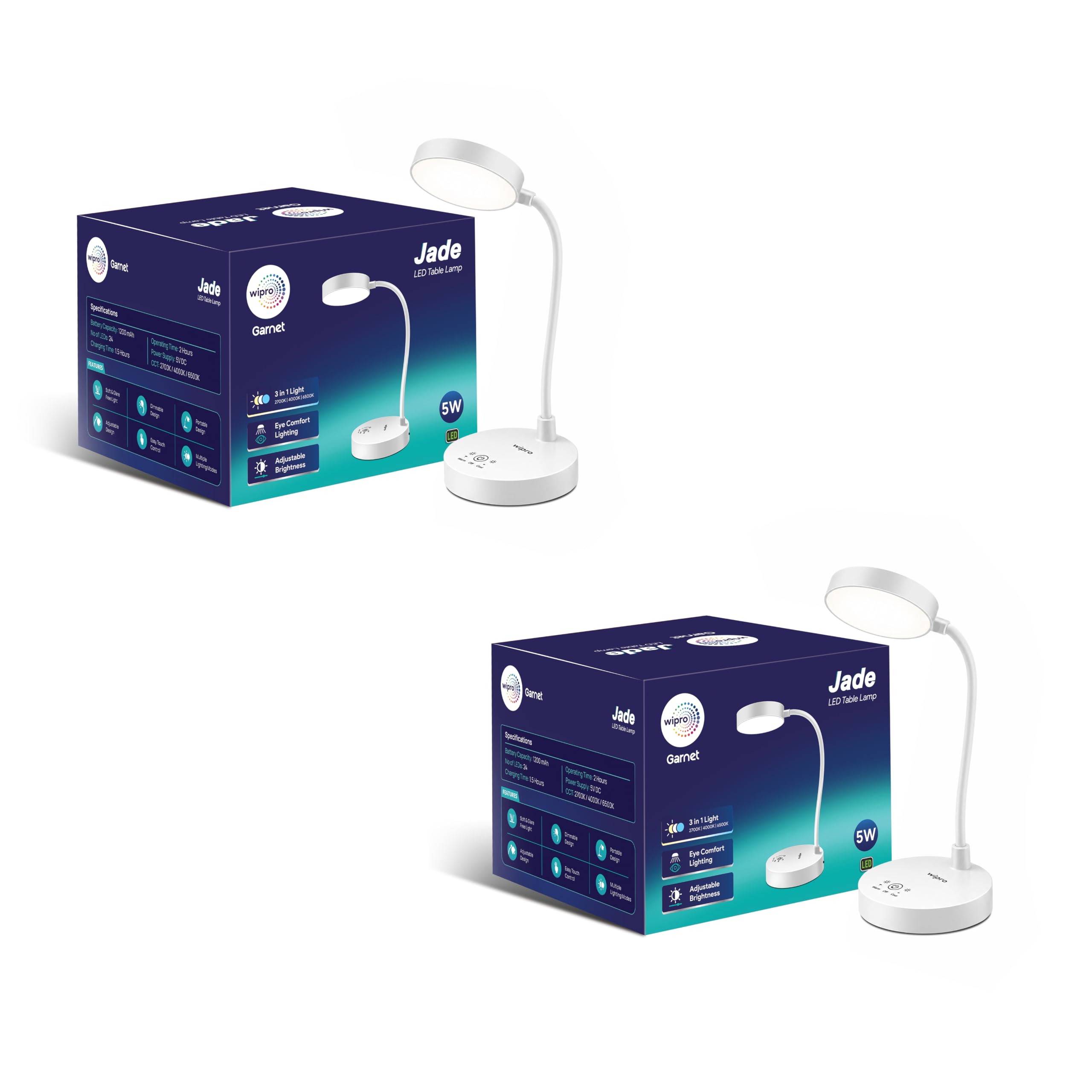 Wipro Jade Table Lamp - Rechargeable LED Desk Light -1