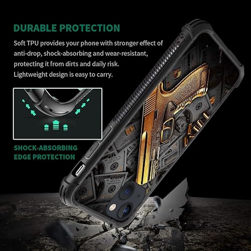 Miniatura 6 de CARLOCA Funda compatible con iPhone 14, fundas doradas de dinero de Estados Unidos para iPhone 14, ultra protección, a prueba de golpes, de silicona