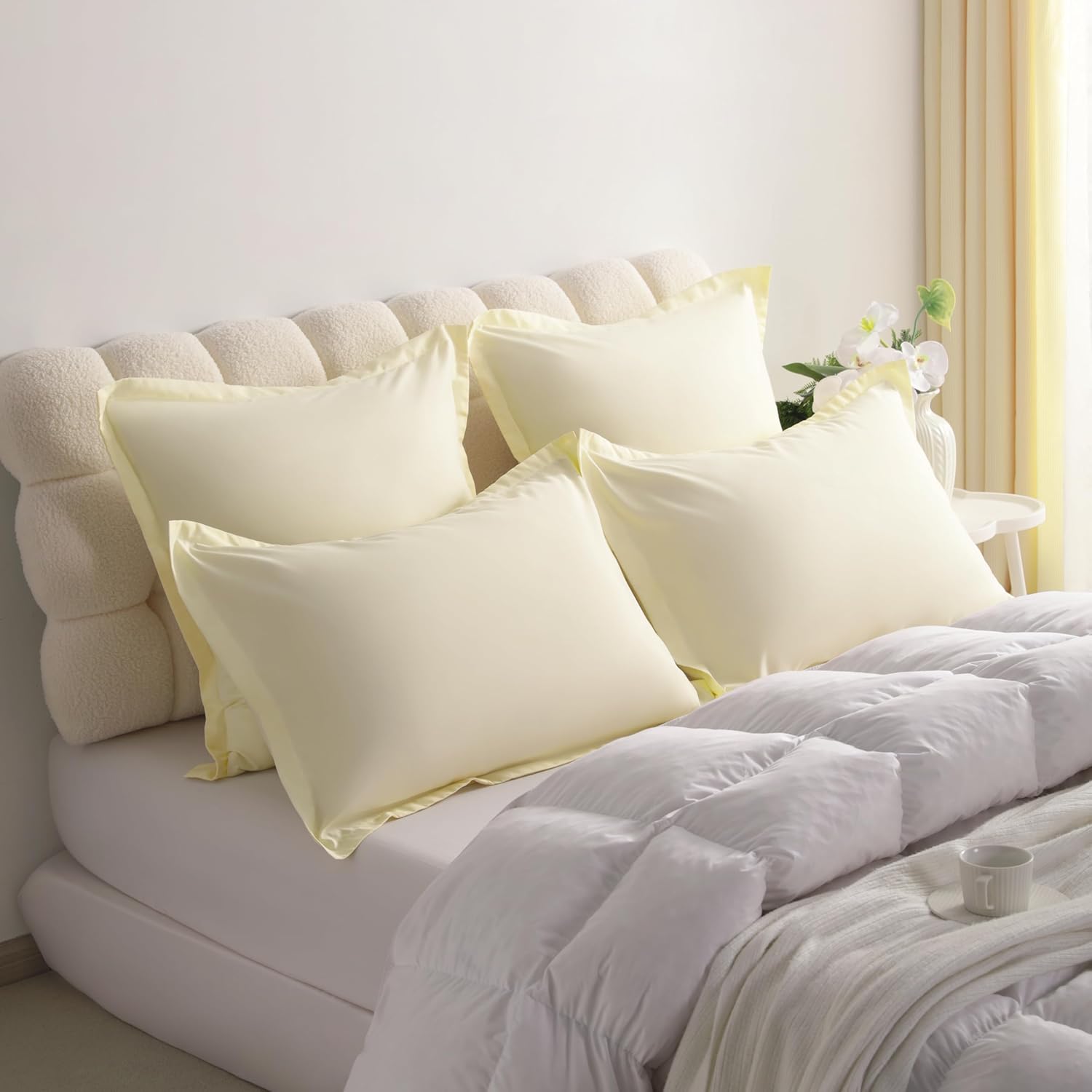 NTBAY King Pillow Shams - 2 Pack Brushed Microfiber 20x36 Sham Covers - Super Soft and Cozy, Wrinkle, Fade, Stain Resistant 20x36 Inches Oxford Pillowcases, Ivory - Image 2