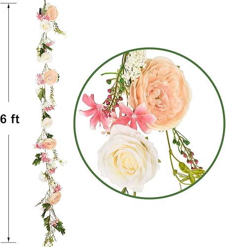 Miniatura 3 de Lvydec Paquete de 2 guirnaldas artificiales de peonía – Guirnalda de flores de champán de seda de 6 pies para decoración de mesa de boda y fiesta